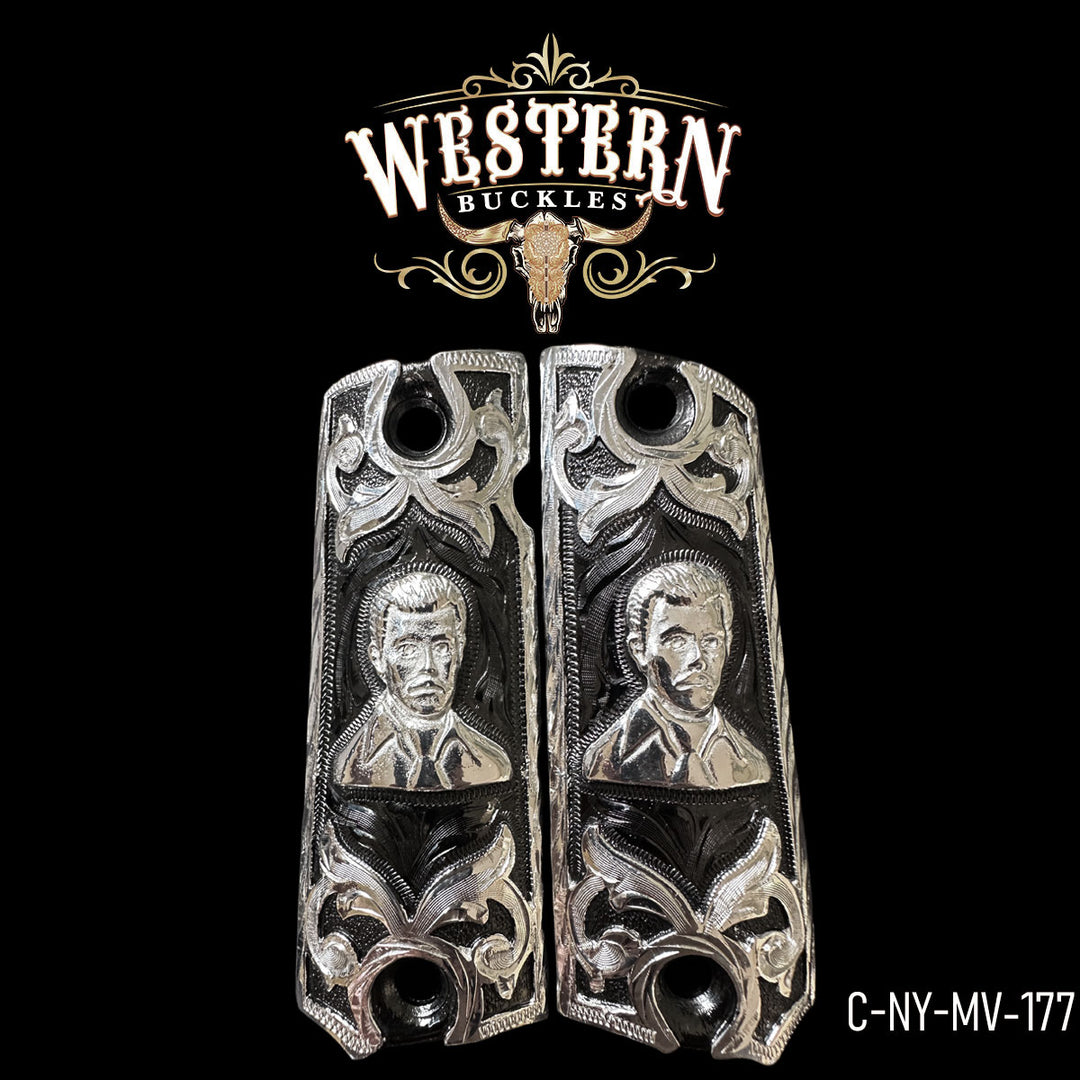 1911 Gun Grips — .925 Silver Plated & Nickel | Handcrafted by Western Buckles | SKU C-NY-MV-177