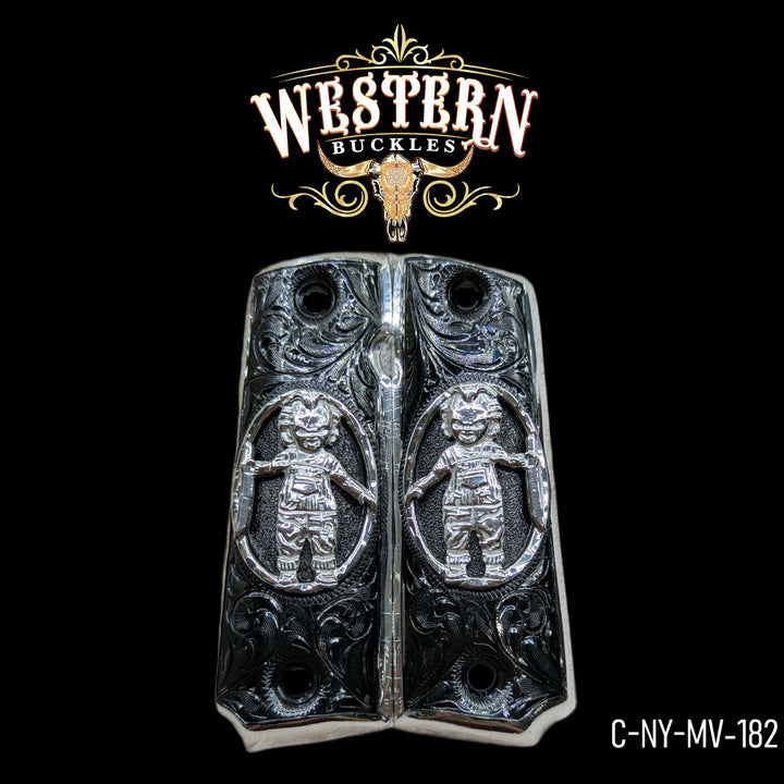 1911 Gun Grips — .925 Silver Plated &amp; Black Nickel | Handcrafted by Western Buckles | SKU C-NY-MV-182