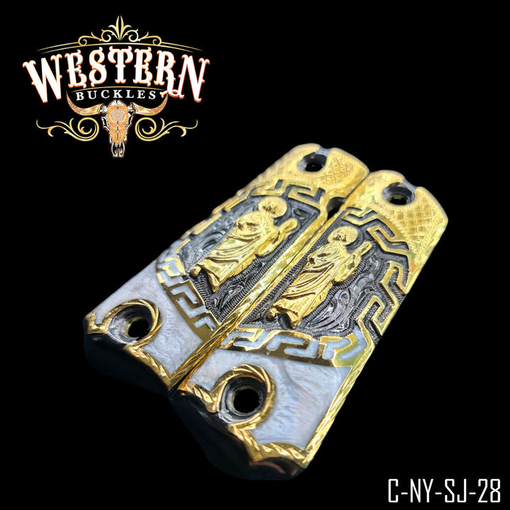 1911 San Judas Gun Grips — Detail View | Western Buckles Handcrafted | SKU C-NY-SJ-28