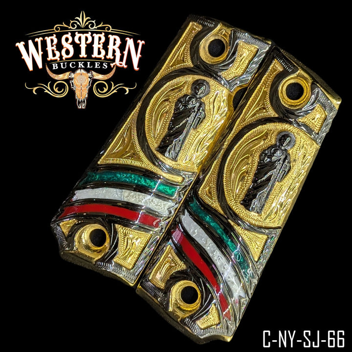 1911 San Judas Gun Grips — Detail View | Western Buckles Handcrafted | SKU C-NY-SJ-66