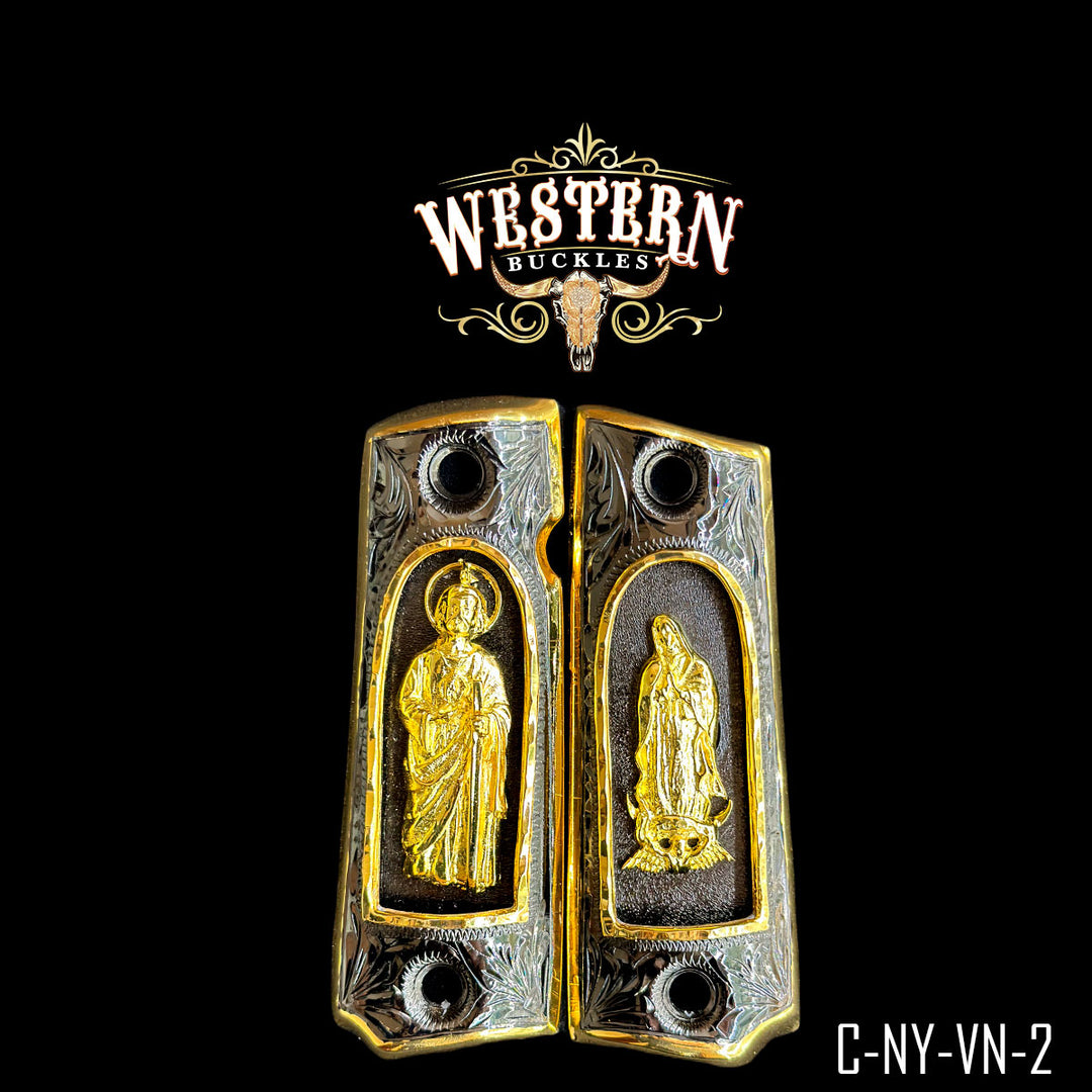 1911 San Judas Virgin of Guadalupe Gun Grips | Handcrafted by Western Buckles | SKU C-NY-VN-2
