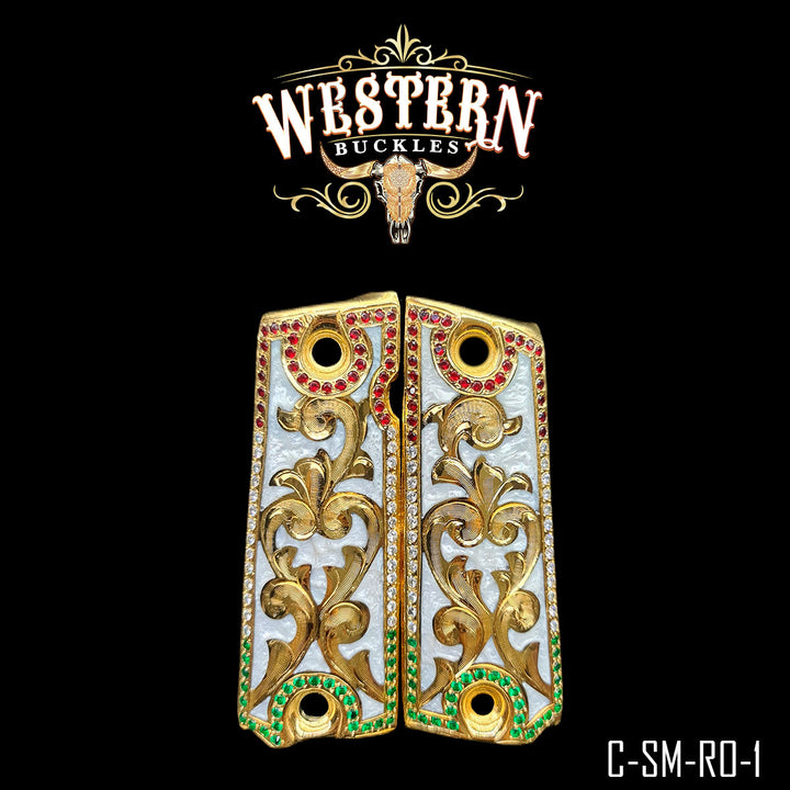 1911 Floral Gun Grips — Artisan Resin | Handcrafted by Western Buckles | SKU C-SM-RO-1