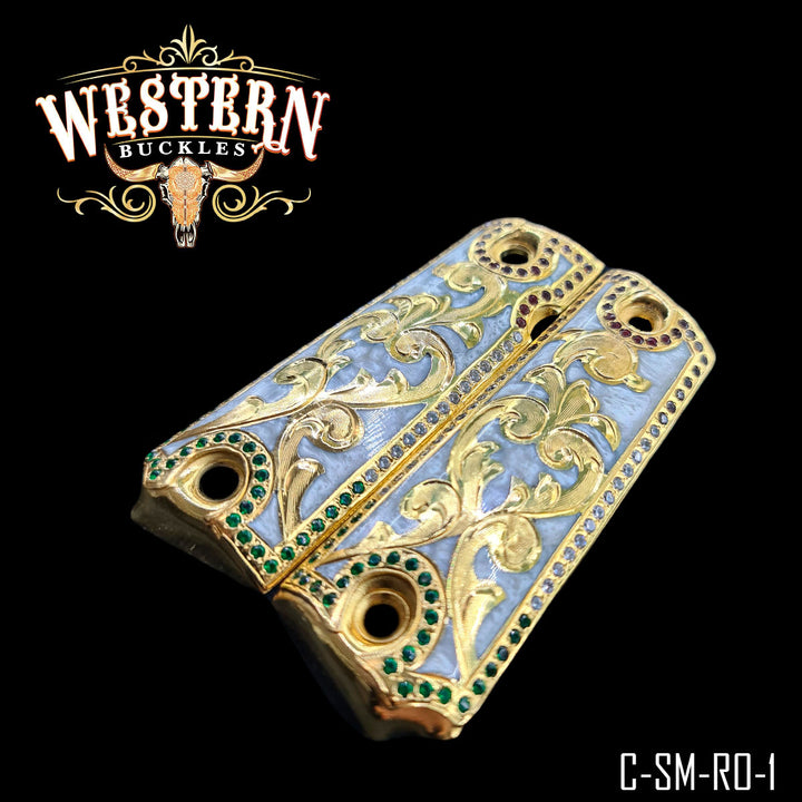 1911 Floral Gun Grips — Artisan Resin — Detail View | Western Buckles Handcrafted | SKU C-SM-RO-1