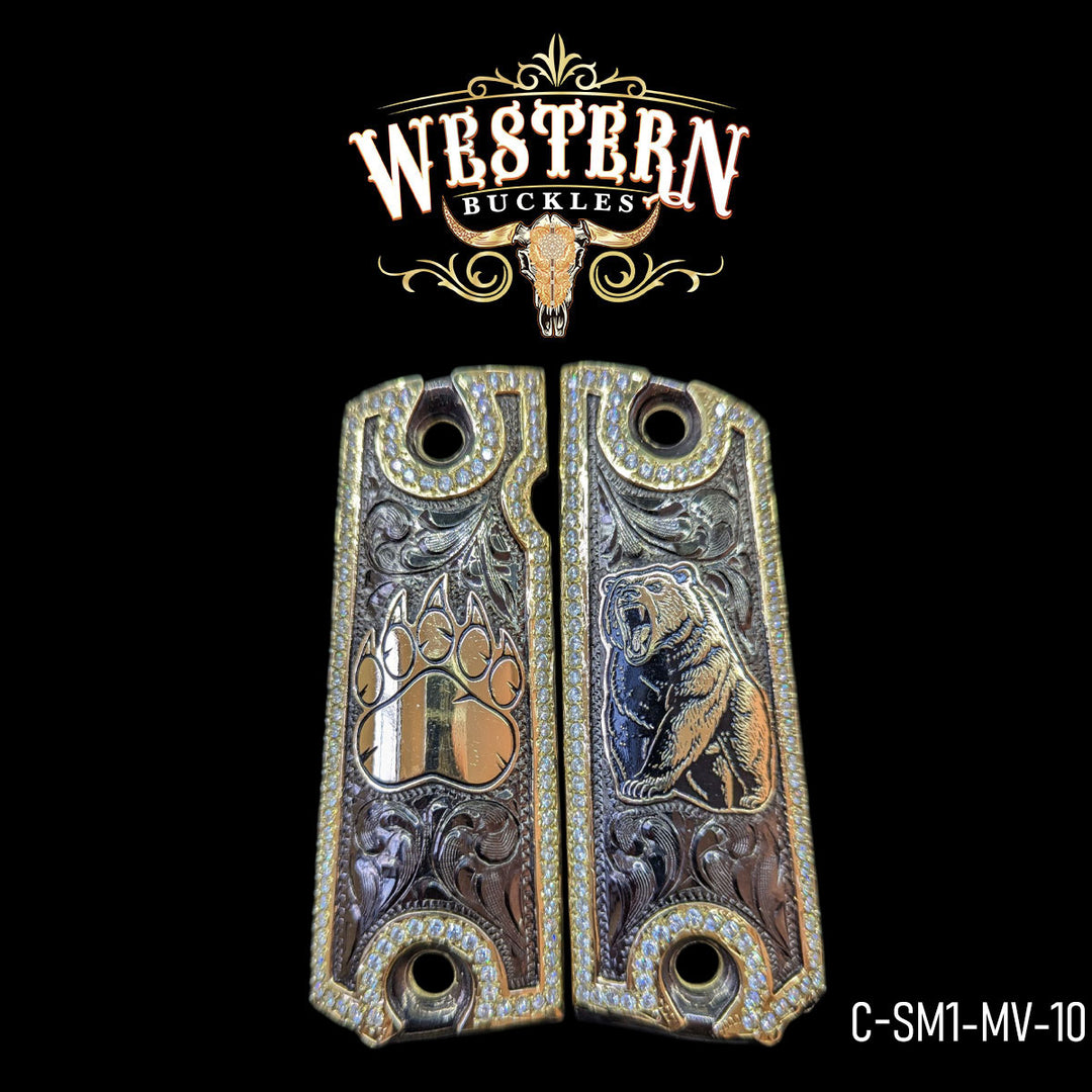 1911 Cachas — Hand-Engraved | Black Nickel | Handcrafted by Western Buckles | SKU C-SM1-MV-10