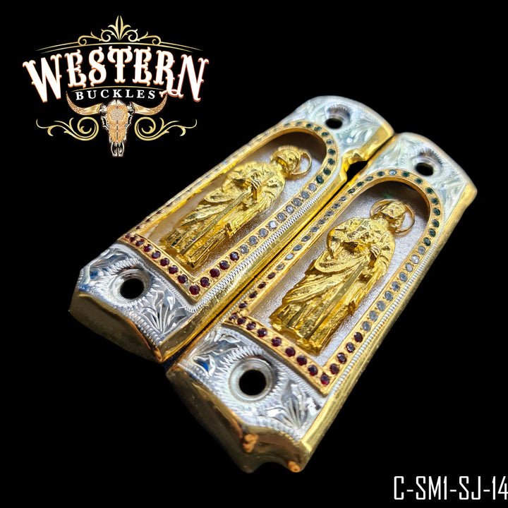 1911 San Judas Gun Grips — Detail View | Western Buckles Handcrafted | SKU C-SM1-SJ-14