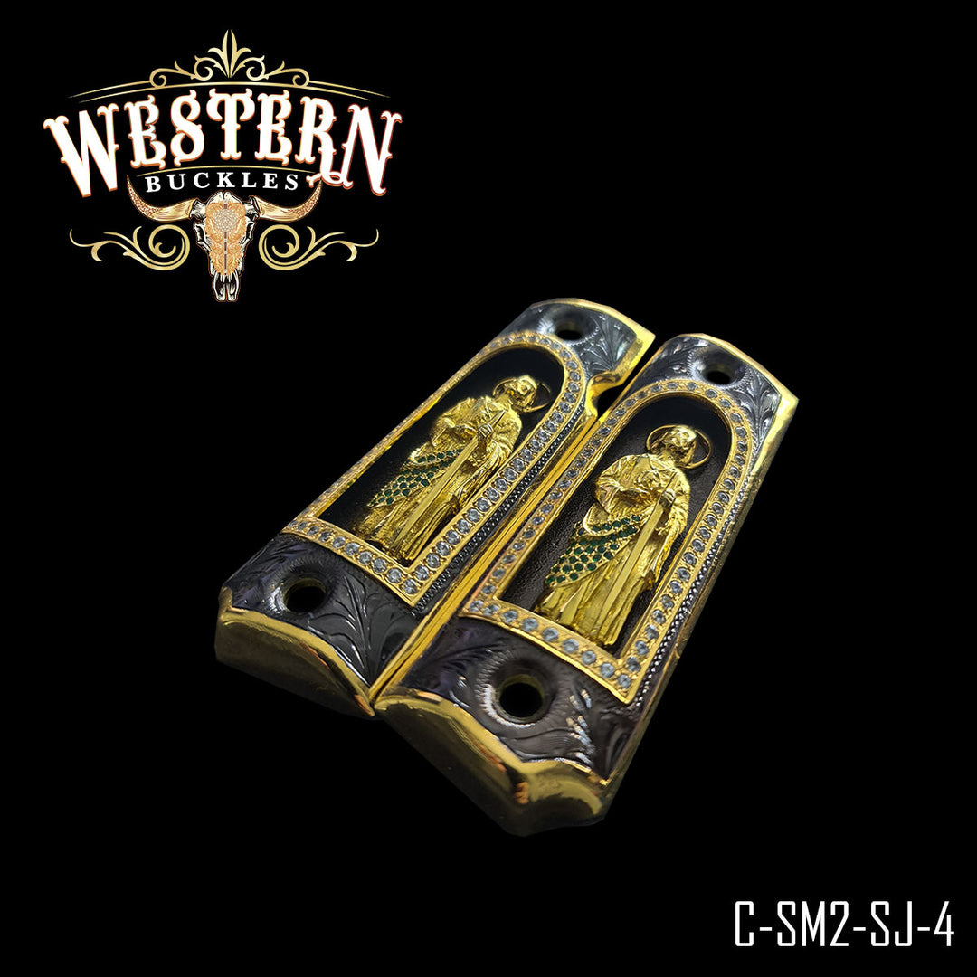 1911 San Judas Cachas — Detail View | Western Buckles Handcrafted | SKU C-SM2-SJ-4