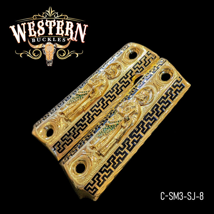 1911 Saint Jude Cachas — Detail View | Western Buckles Handcrafted | SKU C-SM3-SJ-8