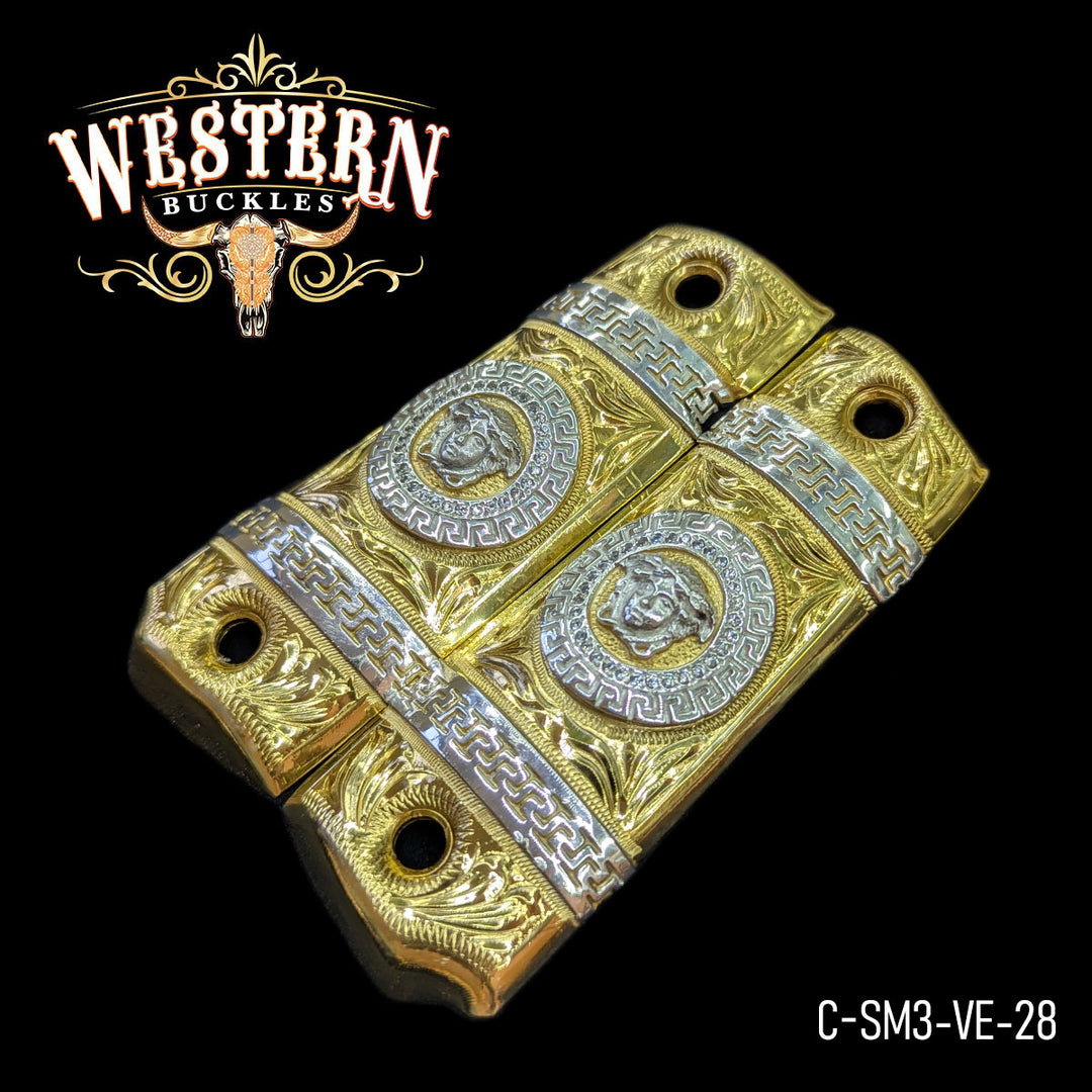1911 Gun Grips — Hand-Engraved | .925 Silver Plated — Detail View | Western Buckles Handcrafted | SKU C-SM3-VE-28