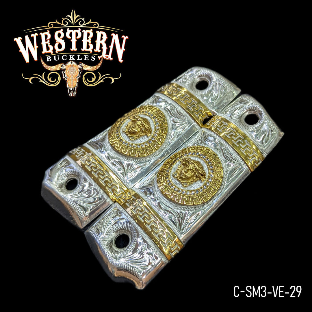 1911 Cachas — Hand-Engraved — Detail View | Western Buckles Handcrafted | SKU C-SM3-VE-29