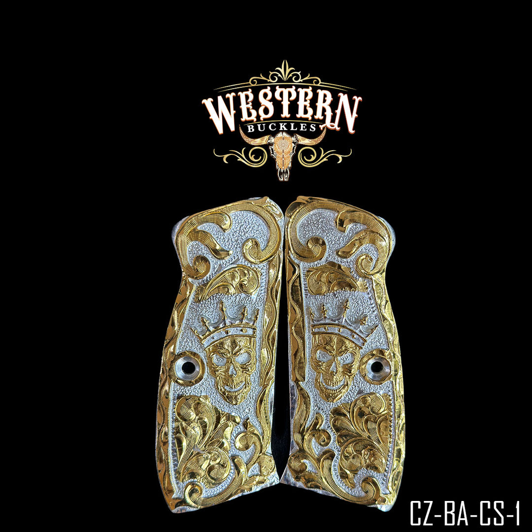 CZ 9mm Skull Cachas | Handcrafted by Western Buckles | SKU CZ-BA-CS-1