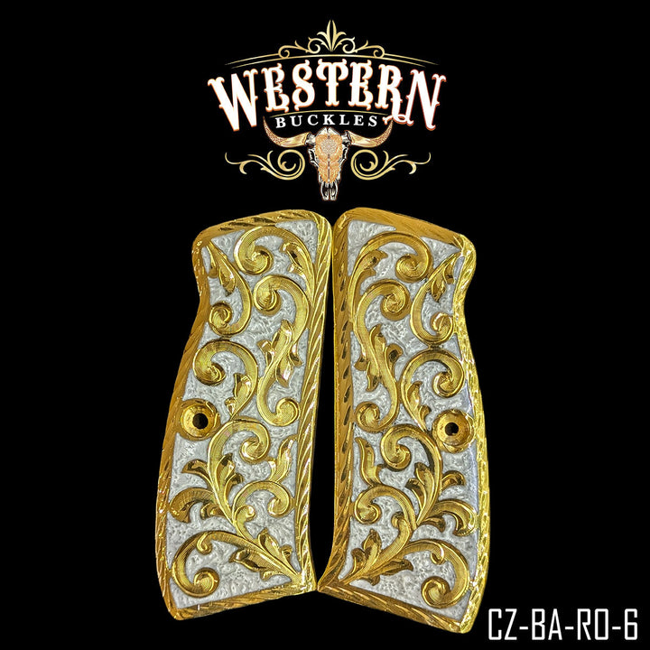 CZ 9mm Gun Grips — Hand-Engraved | Handcrafted by Western Buckles | SKU CZ-BA-RO-6