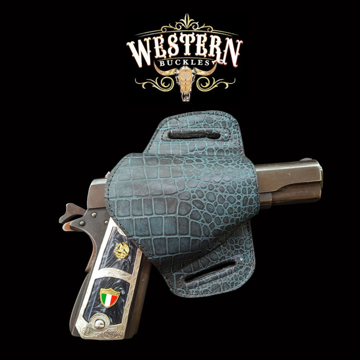 Gun Holster Sintetic Blue Crocodile-The Western Buckles