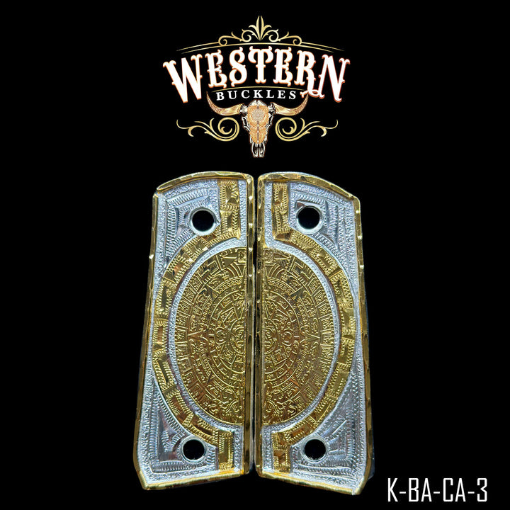 Colt 1911 Aztec Calendar Cachas | Handcrafted by Western Buckles | SKU K-BA-CA-3