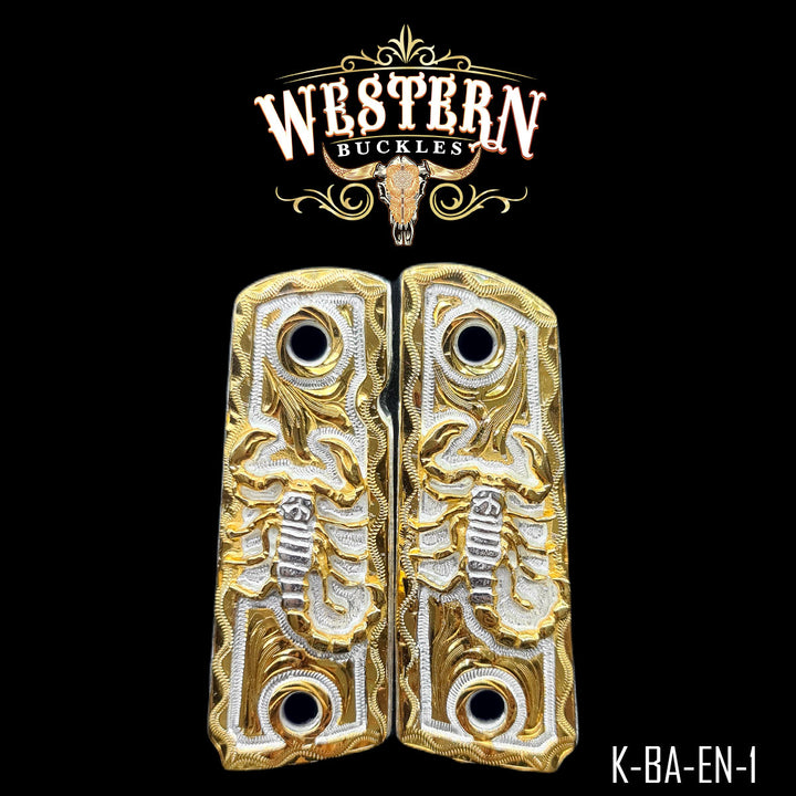 Colt 1911 Gun Grips — Hand-Engraved | Handcrafted by Western Buckles | SKU K-BA-EN-1