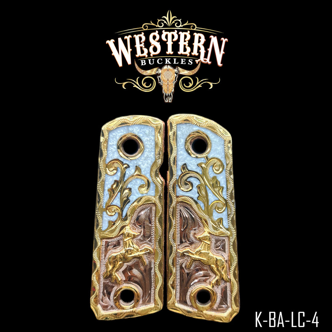 Colt 1911 Horse Cachas — Hand-Engraved | Handcrafted by Western Buckles | SKU K-BA-LC-4