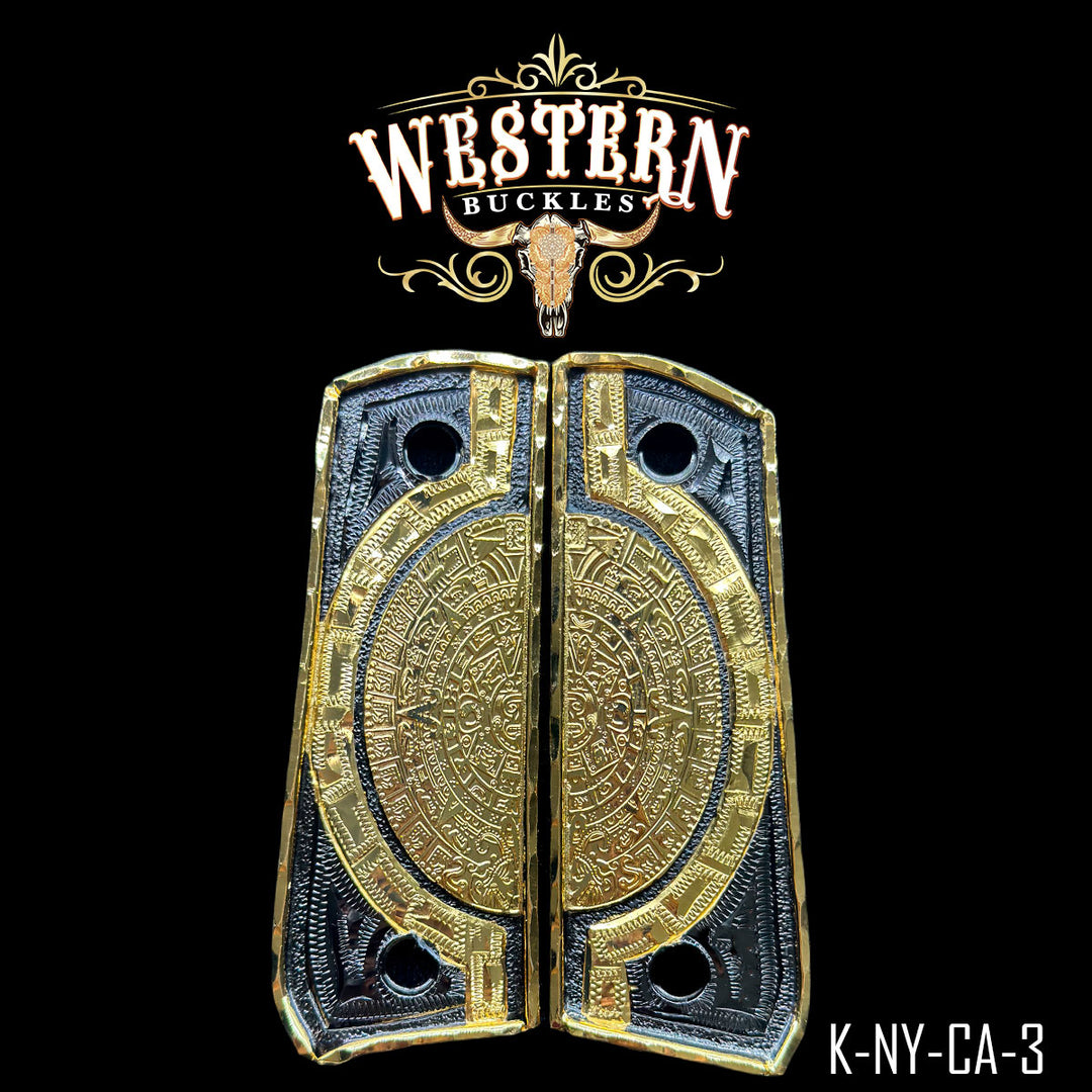 Colt 1911 Aztec Calendar Cachas | Handcrafted by Western Buckles | SKU K-NY-CA-3