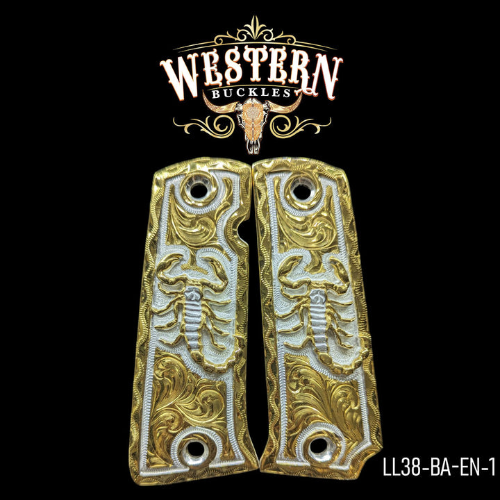 Llama Scorpion Cachas — 24K Gold Plated | Handcrafted by Western Buckles | SKU LL38-BA-EN-1