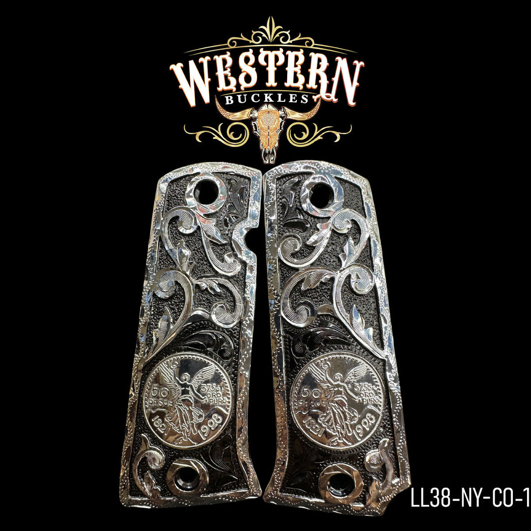 Llama Centenario Cachas — Black Nickel | Handcrafted by Western Buckles | SKU LL38-NY-CO-1