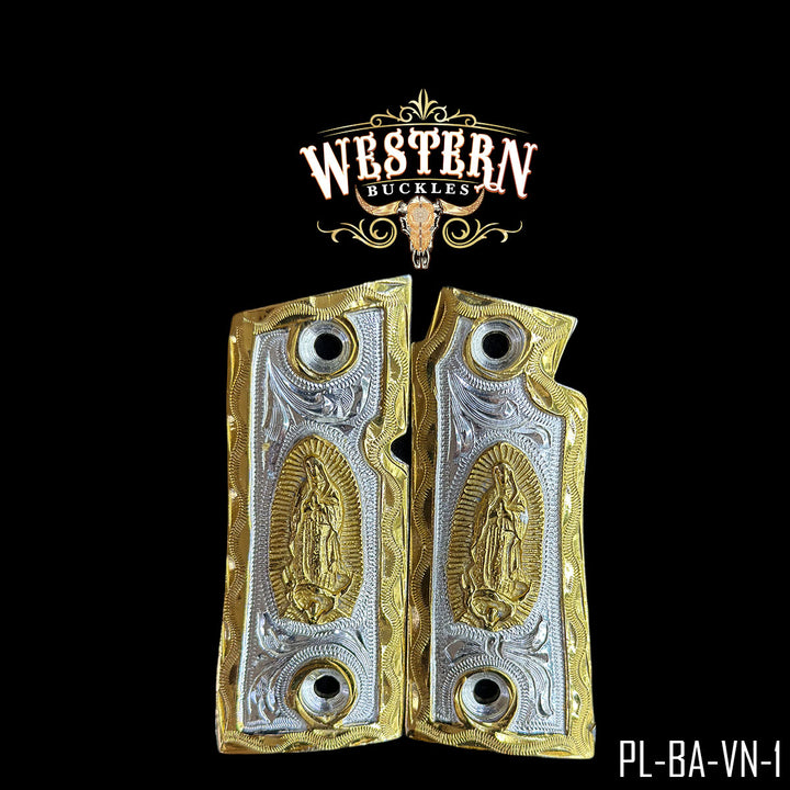 Colt 1911 Virgin of Guadalupe Cachas | Handcrafted by Western Buckles | SKU PL-BA-VN-1