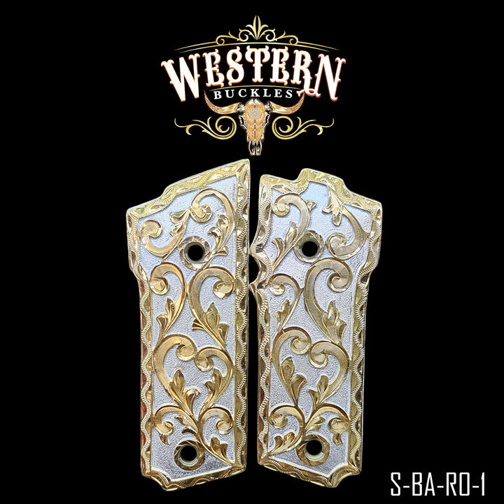 Smith &amp; Wesson Cachas — Hand-Engraved | Handcrafted by Western Buckles | SKU S-BA-RO-1