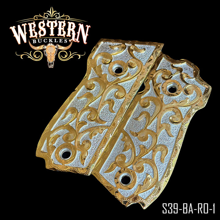 Smith &amp; Wesson Gun Grips — Hand-Engraved — Detail View | Western Buckles Handcrafted | SKU S39-BA-RO-1