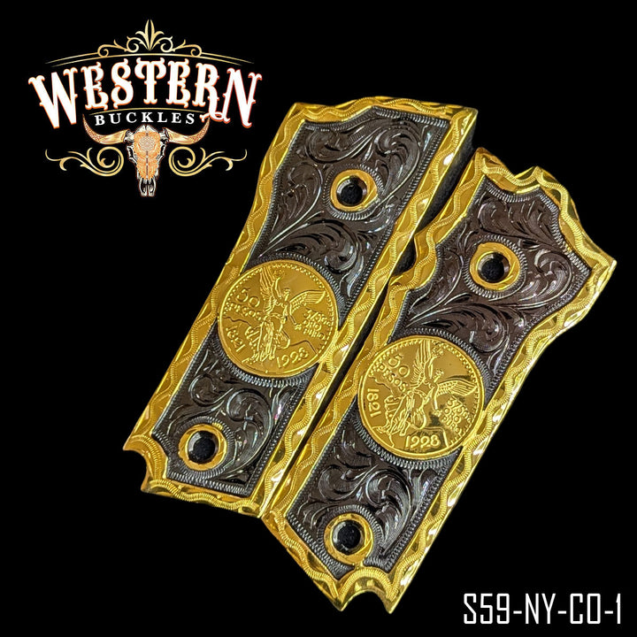 Smith &amp; Wesson Centenario Gun Grips — Detail View | Western Buckles Handcrafted | SKU S59-NY-CO-1