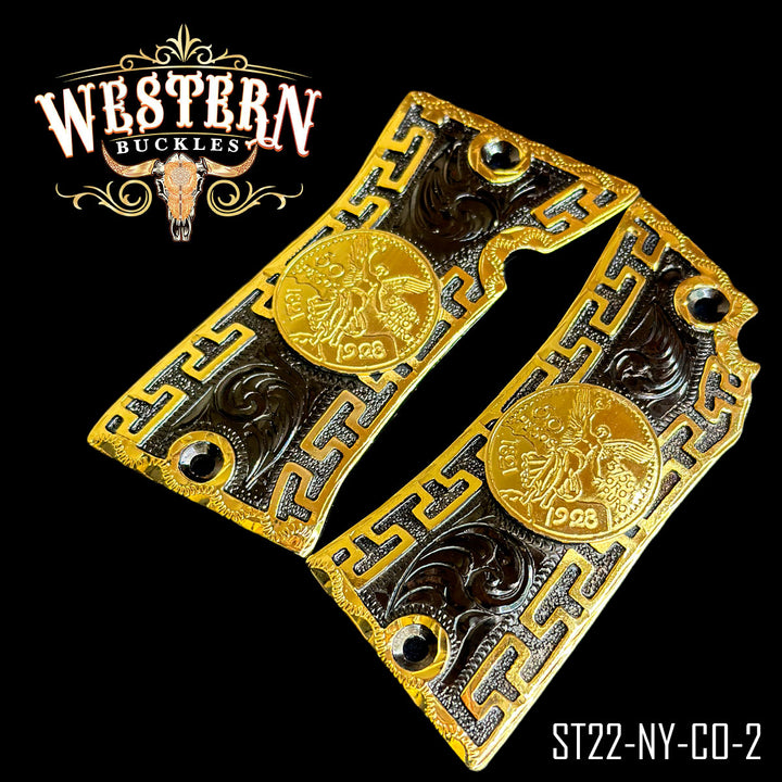 Star Centenario Cachas — Detail View | Western Buckles Handcrafted | SKU ST22-NY-CO-2