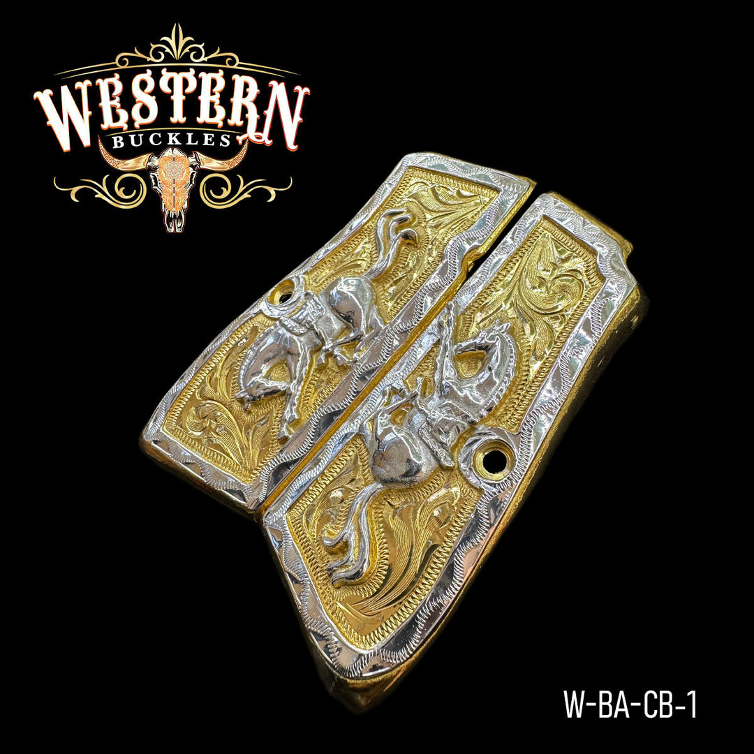 Browning HP Horse Gun Grips — 24K Gold Plated — Detail View | Western Buckles Handcrafted | SKU W-BA-CB-1